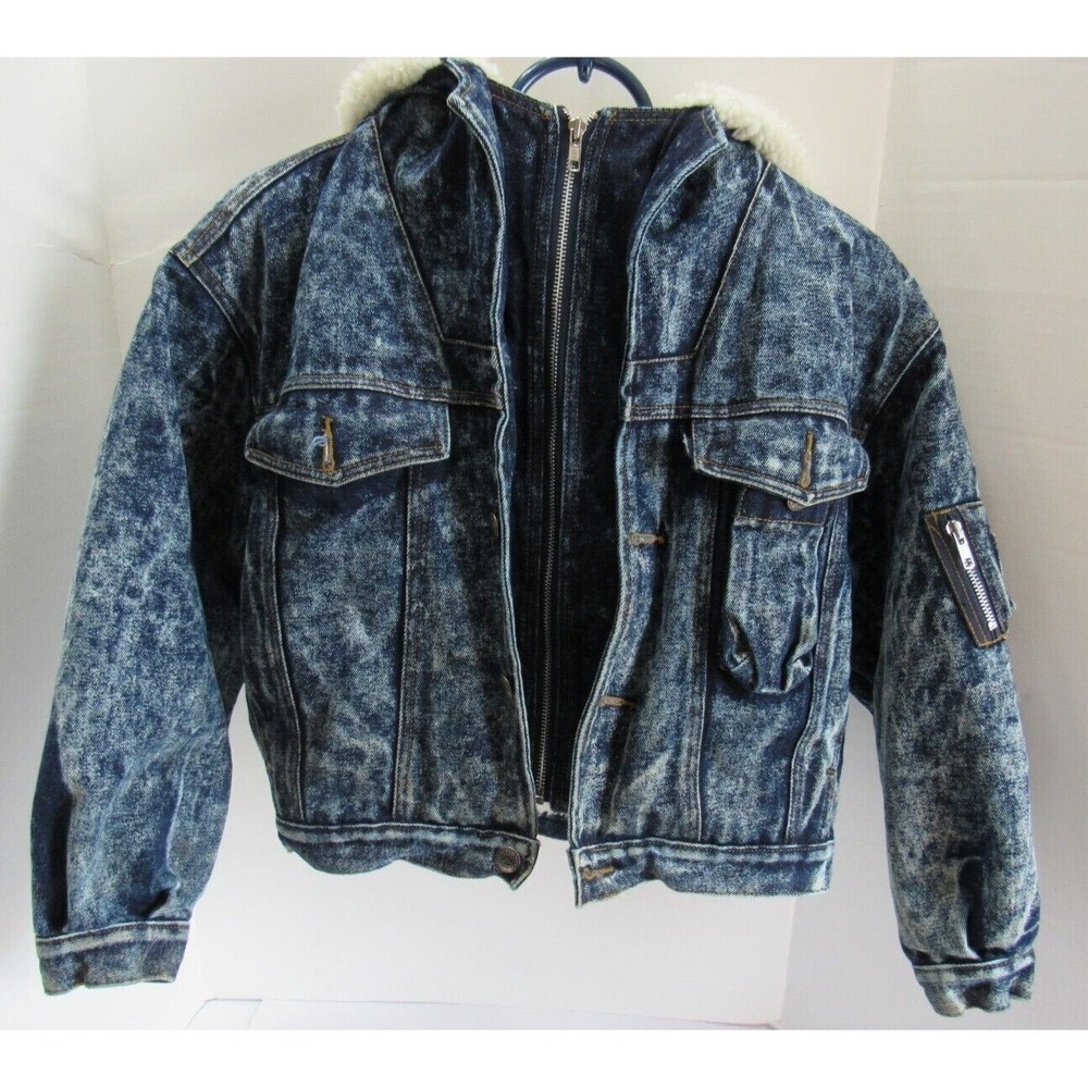 1980s Vintage Whitewashed Sherpa Lined Levi s Jacket with Hood Youth M 12-14